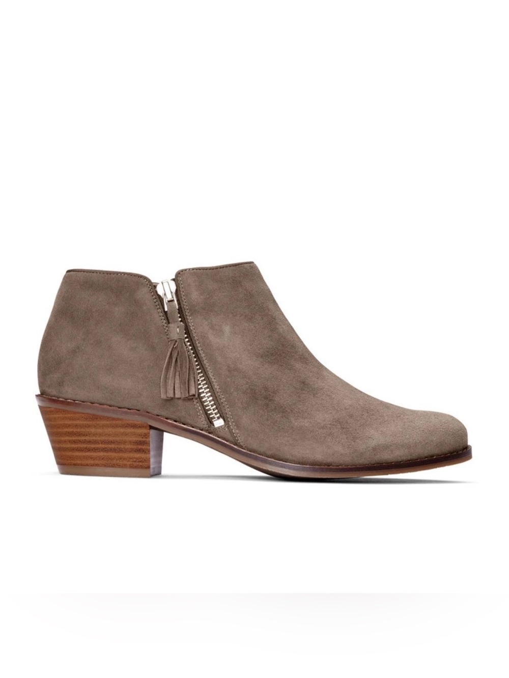 Vionic || Serena Suede Ankle Bootie with Tassel Side Zip Greige 8.5